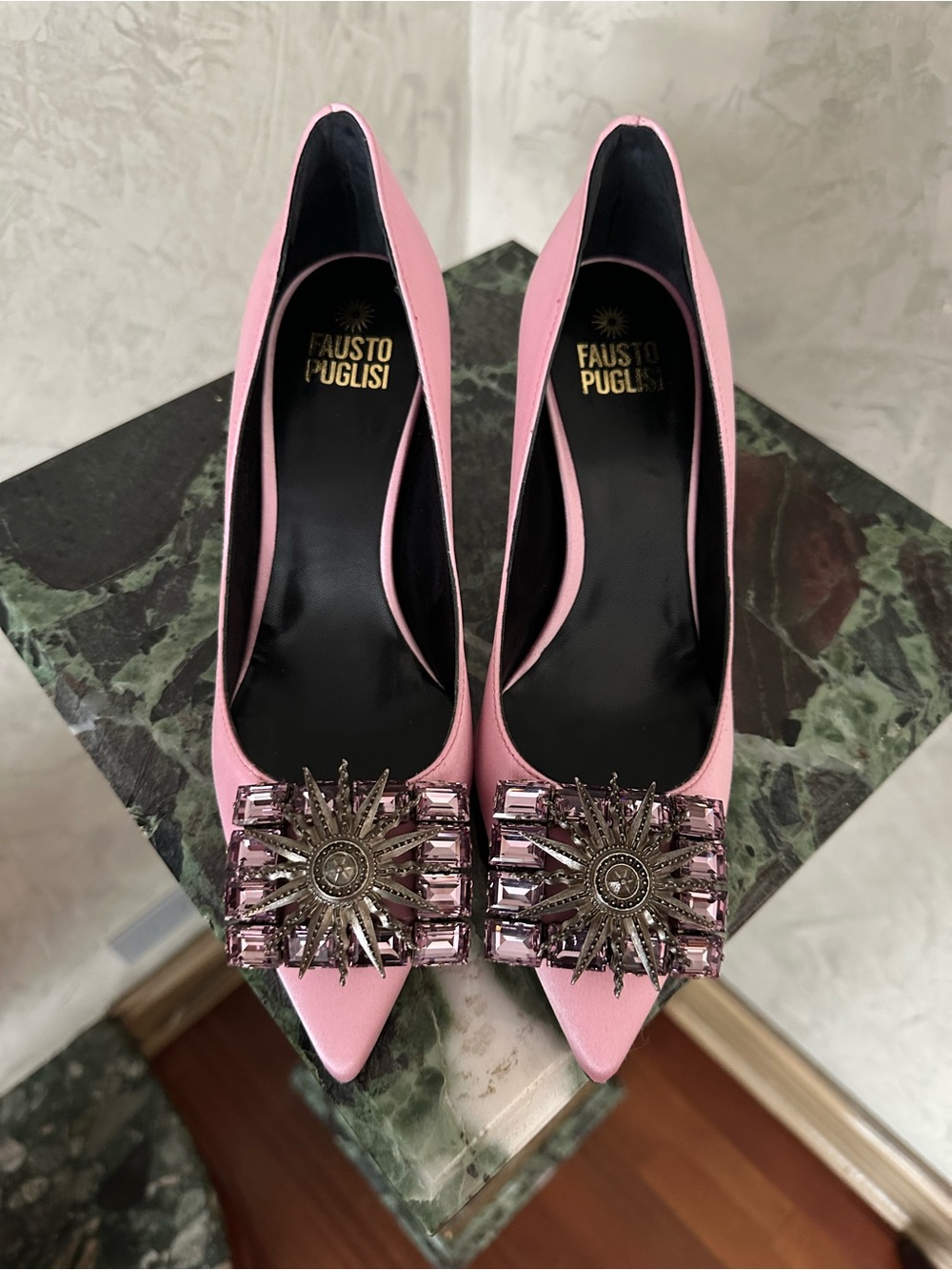 FAUSTO PUGLINI Pink Embellished Pointed-Toe Pumps